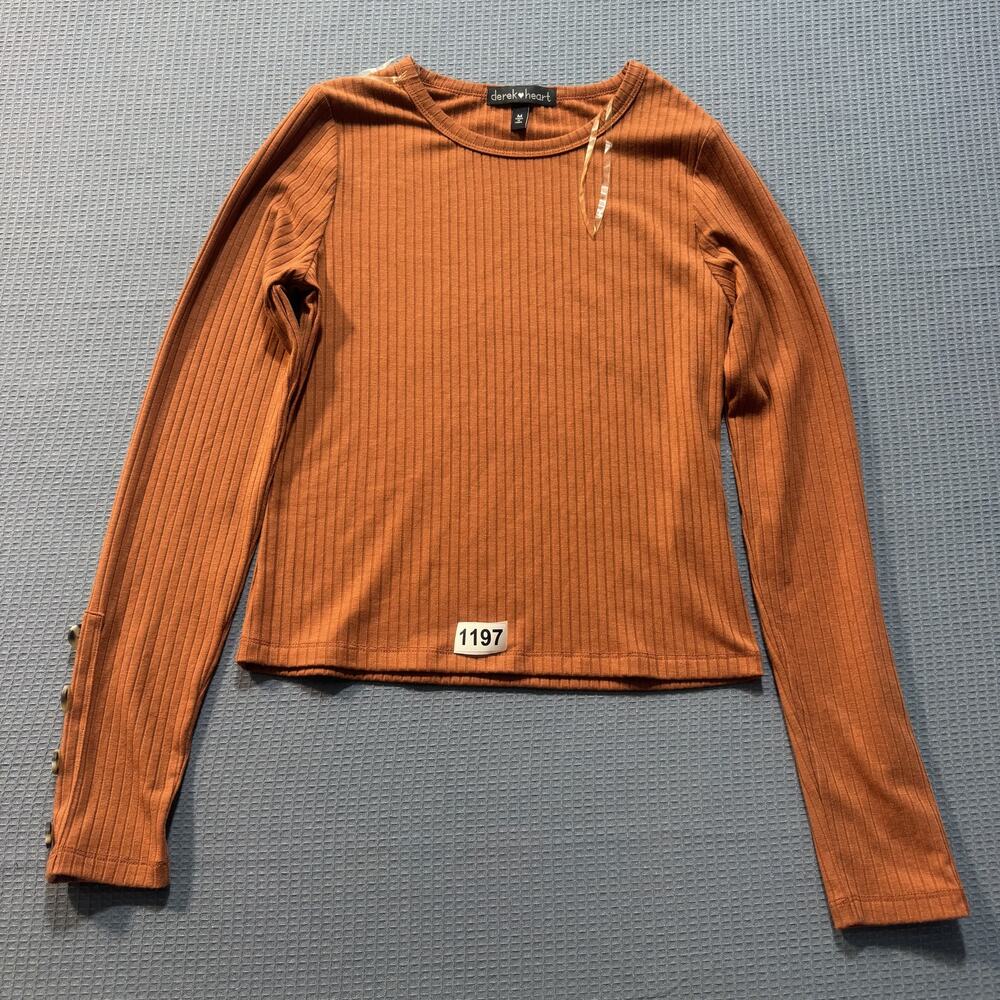 DEREK HEART Women orange Long Sleeve Tee Sz M Pre owned Excellent - Picture 1 of 7